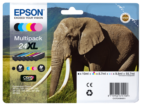 EPSON Tintenpatrone 24XL Claria Photo HD Ink  schwarz und fnf Farbstandardkapazitt 55.7ml 1-Komponenten-Blister ohne Alarm 