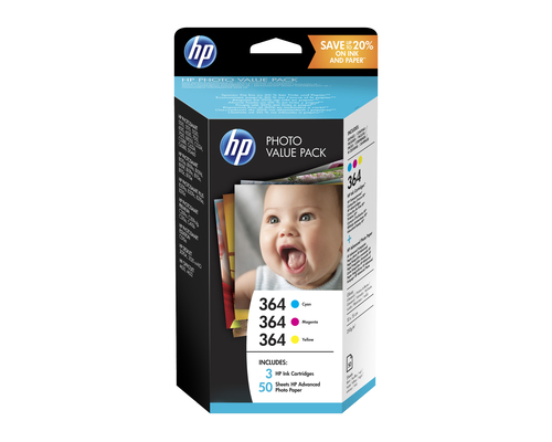 HP 364 Tinte Value Pack C/M/Y + 50 Blatt Papier A4 