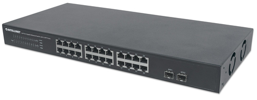 Intellinet 24-Port Gigabit Ethernet Switch with 2 SFP Ports - Switch - nicht verwaltet - 24 x 10/100/1000 + 2 x Gigabit SFP - Desktop, an Rack montierbar (561044) 