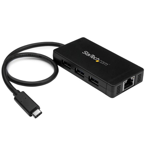 StarTech.com 3 Port USB3.0 Hub with USB-C and GbE - USB Type-C - USB C Hub - Hub - 3 x SuperSpeed USB3.0 + 1 x 10/100/1000 - Desktop (HB30C3A1GE) 