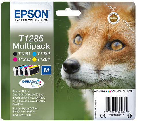 EPSON T1285 Tinte schwarz und dreifarbig Standardkapazitt 5.9ml and 3 x 3.5ml 4-pack blister ohne Alarm 