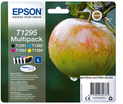 EPSON T1295 Tinte schwarz und dreifarbig hohe Kapazitt 11.2ml and 3 x 7ml 4-pack blister ohne Alarm 