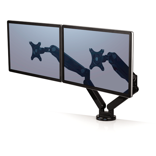 Fellowes Platinum Series Dual Monitor Arm - Tischhalterung fr 2 Monitore (einstellbarer Arm) - Aluminium - Schwarz - Bildschirmgre: bis zu 68,6 cm (bis zu 68,60cm (27 Zoll) ) - Montageschnittstelle: VESA (8042501) 