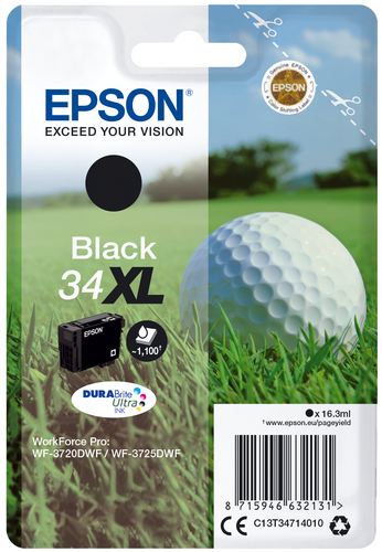 Epson 34XL - 16,3 ml - XL - Schwarz - Original - Blister mit RF- / aktustischem Alarmsignal - Tintenpatrone (C13T34714020) 