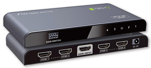TECHLY HDMI2.0 Splitter 4K UHD 3D 4 ways with EDID - Video-/Audio-Splitter - 4 x HDMI - Desktop (IDATA-HDMI2-4K4E) 
