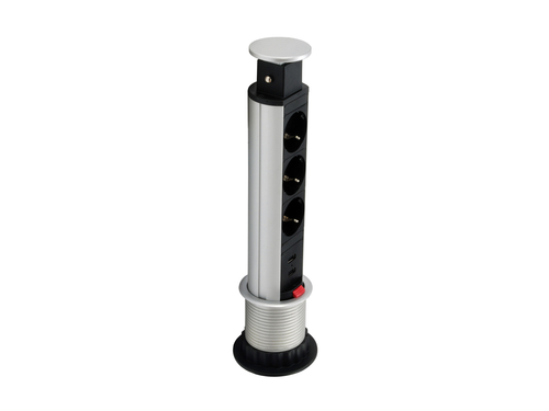 equip Desktop Pop-up Power Outlet - Stromverteilungseinheit - Wechselstrom 250 V - 3500 Watt - Ausgangsbuchsen: 3 (CEI 23-16/VII / CEE 7/4 (SCHUCO)) - 1.8 m - Silber 