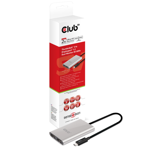 Club 3D SenseVision - Externer Videoadapter - USB 3,1 (with DisplayPort Alternate Mode) - Thunderbolt 3 - 2 x DisplayPort - Brushed Aluminium (CSV-1577) 