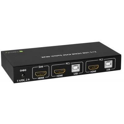Techly KVM Switch USB, HDMI, 4K, 2 Wege 