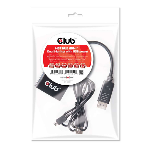 Club 3D SenseVision Multi Stream Transport (MST) Hub CSV-6200H - Video-/Audio-Splitter - 2 x HDMI - Desktop 