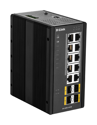 D-Link DIS-300G-14PSW 14 Port L2 Managed Industrie Switch 10 x 10/100/1000BaseTX, 8 PoE & 4 x 100/1000BaseSFP 