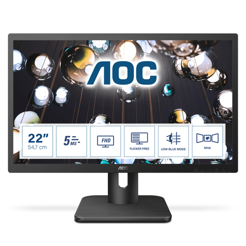 AOC 22E1Q - LED-Monitor - 54.6 cm (21.5 Zoll) - 1920 x 1080 Full HD (1080p) - MVA - 250 cd/m - 3000:1 - 8 ms - HDMI, DVI, VGA - Lautsprecher 
