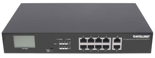 Intellinet 8-Port Gigabit PoE + Switch 2xRJ45-Uplink LCD 