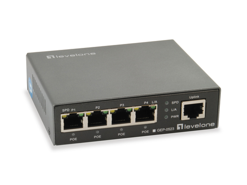 LevelOne GEP-0523 Gigabit PoE Switch 5-Port 802 3at af PoE 4 PoE Ausgaenge 60W 