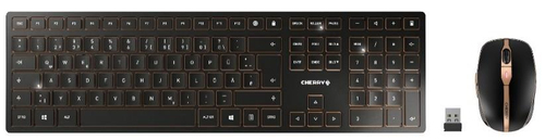 CHERRY DW 9000 SLIM - Tastatur-und-Maus-Set - kabellos - 2,4 GHz, Bluetooth 4,0 - Deutschland - Schwarz, Bronze (JD-9000DE-2) 