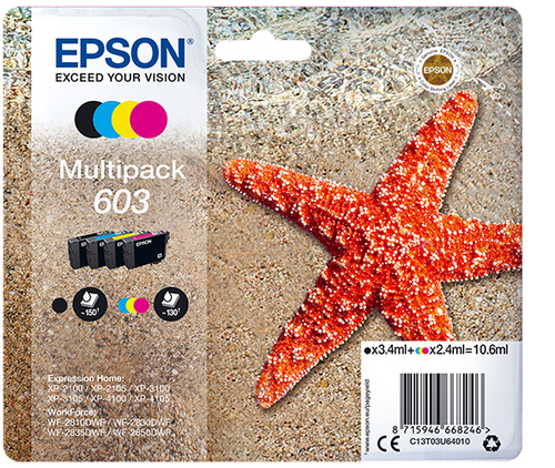 Epson 603 Multipack - 4er-Pack - Schwarz, Gelb, Cyan, Magenta - Original - Blister mit RF- / aktustischem Alarmsignal - Tintenpatrone - fr Expression Home XP-2100, XP-3100, XP-4100 