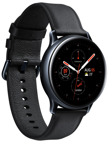Samsung Galaxy Watch Active 2 - 40 mm - schwarzes Edelstahl - intelligente Uhr mit Band - Leder - schwarz - Anzeige 3 cm (1.2 Zoll) - 4 GB - Wi-Fi, LTE, NFC, Bluetooth - 4G - 37 g 