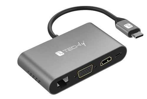TECHLY Adapter USB 3.1 Typ C auf USB 3.0 Typ A  HDMI VGA RJ45 USB Typ C 2xMicro SD weiss 