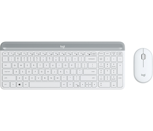 Logitech MK470 Slim Combo - kabelloses Tastatur-Maus-Set - Standard - RF Wireless - QWERTY - Silber - Wei - Maus enthalten (920-009201) 