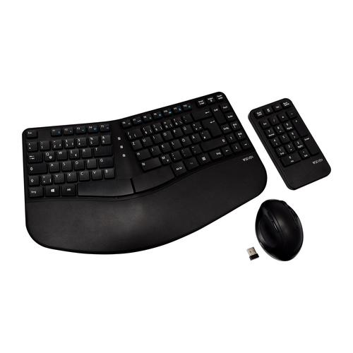 V7 CKW400DE - Set aus Tastatur, Maus und Ziffernblock - kabellos - 2.4 GHz - Deutsch - Schwarz 