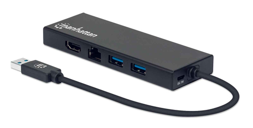 MANHATTAN USB 3.2 Gen 1 USB-A auf Dual-Monitor Multiport-Adapter HDMI VGA 2x USB-A Gigabit RJ45-Port Micro-USB-Ladeport 