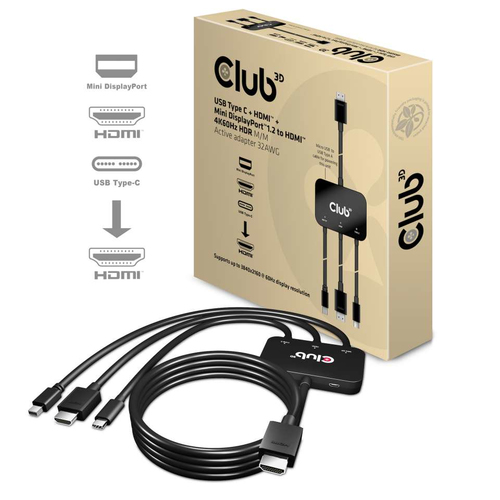 Club 3D CAC-1630 USB Typ C Adapter HDMI + Mini DisplayPort1.2 auf HDMI St./St. 