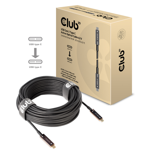 Club3D CAC-1589 USB Gen 2 Typ C Aktives Optisches Kabel 20m Stecker / Stecker 
