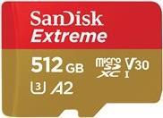 SanDisk Extreme - Flash-Speicherkarte (microSDXC-an-SD-Adapter inbegriffen) - 512 GB - A2 / Video Class V30 / UHS-I U3 / Class10 - microSDXC UHS-I 