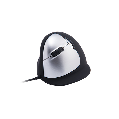 R-Go Maus HE ergonomisch links verkabelt gro schwarz/silber 
