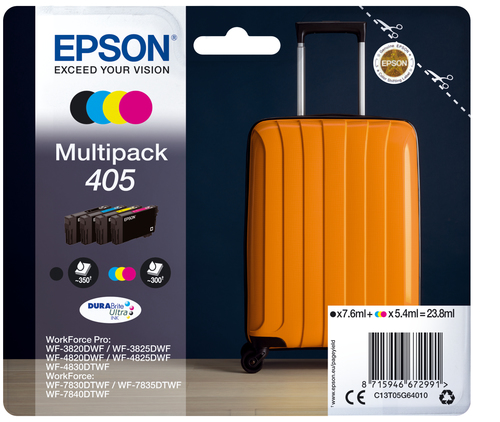 Epson 405 Multipack - 4er-Pack - Schwarz, Gelb, Cyan, Magenta - Original - Blister mit RF- / aktustischem Alarmsignal - Tintenpatrone - fr WorkForce WF-7830, 7835, 7840, WorkForce Pro WF-3820, 3825, 4820, 4825, 4830 