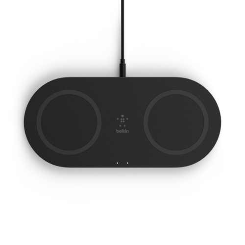Linksys Belkin BOOST CHARGE Dual - Induktive Ladematte + AC-Netzteil - 15 Watt - Schwarz - fr Apple iPhone 11, 11 Pro, 11 Pro Max, 8, 8 Plus, X, XR, XS, XS Max, Samsung Galaxy Note10, Note10+, S10, S10+, S10e (WIZ008vfBK) 