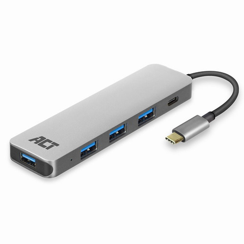 ACT USB-C Hub with 4x USB-A, USB-C PD Pass-Through 60W USB-C - 4XUSB-A, PD 0,15 (AC7053) 