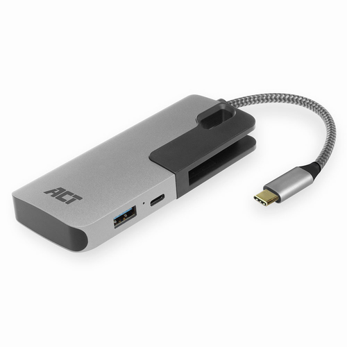 ACT USB-C Hub, with 3x USB-A, Card Reader, USB-C PD Pass-Through 60W USB-C - 3XUSB-A, PD, CARD 0,15 (AC7052) 