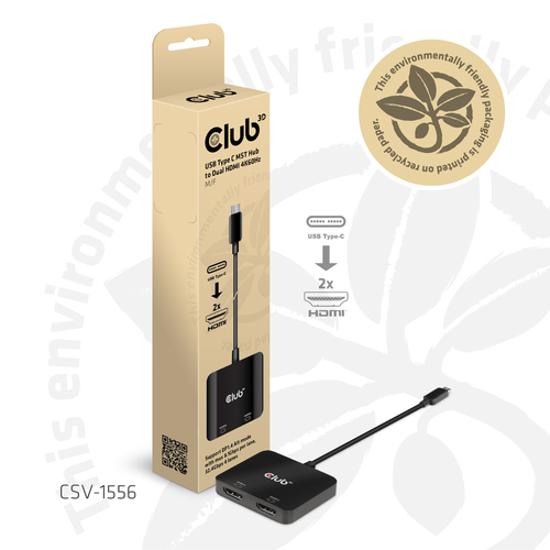Club3D CSV-1556 MST-Hub USB 3.2 Typ C Stecker auf 2x HDMI 2.0 4K60Hz buchse 