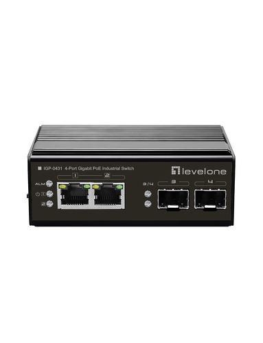 LevelOne Switch 4 Port Gigabit PoE DIN-Rail,-40°C to 75°C 