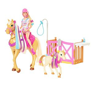 Barbie Reiterin Puppe inkl. Pferd und Fohlen mit Farbwechsel Mhne, Set, Zubehr 