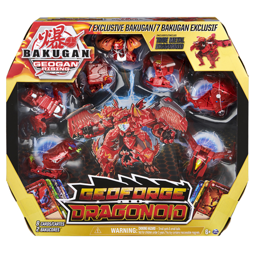 Bakugan Geoforge Dragonoid, Sammelfigur mit 6 Geogan und 1 exklusiven Metall Dragonoid Bakugan, Spielfigur 