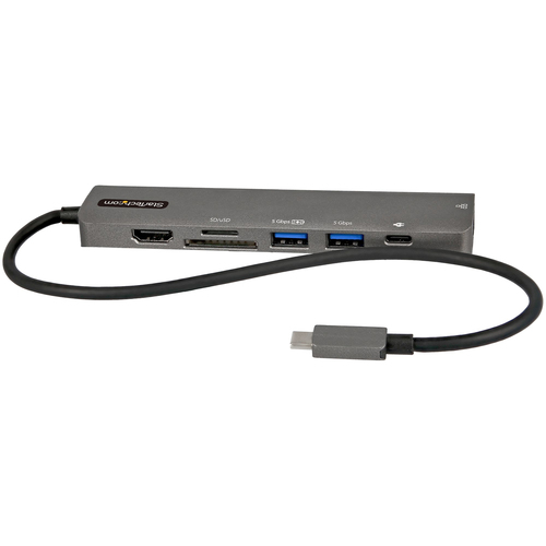 StarTech.com USB-C Multiport Adapter - USB-C auf 4K 60Hz HDMI 2.0 - 100W Power Delivery Pass-through - SD/MicroSD - 2 Port USB 3.0 Hub - GbE - USB-C Mini Dock - 30cm langes angeschlossenes Kabel (DKT30CHSDPD1) 