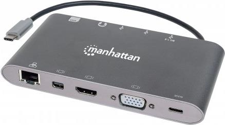 Manhattan SuperSpeed USB-C to 7-in-1 Docking Station - Docking Station - USB-C - GigE 
