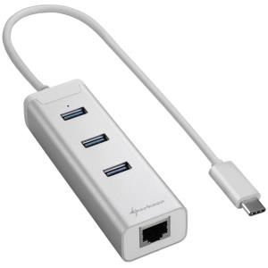 Sharkoon 3-Port USB3.0 Aluminium Hub + RJ45 Ethernet Adapter Type C - Hub - 3 x SuperSpeed USB3.0 - Desktop (4044951019021) 