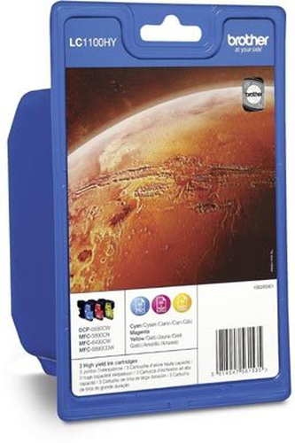 Brother LC1100HY Rainbow Pack - Druckerpatrone - Hohe Ergiebigkeit - 1 x Gelb, Cyan, Magenta - 750 Seiten - Blister mit akustischem/elektromagnetischem Alarm (LC1100HYRBWBPDR) 