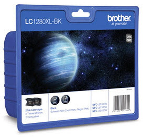 Brother LC1280XL Twin-Pack - Druckerpatrone - 2 x Schwarz - 2400 Seiten - Blister mit akustischem/elektromagnetischem Alarm - fr MFC J5910DW, J6510DW, J6710DW, J6910DW (LC1280XLBKBP2DR) 
